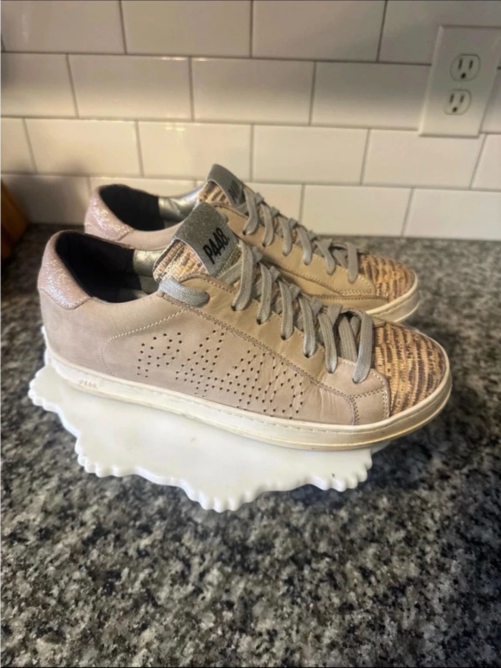 P448 Women's Taupe and Metallic Accent Sneakers